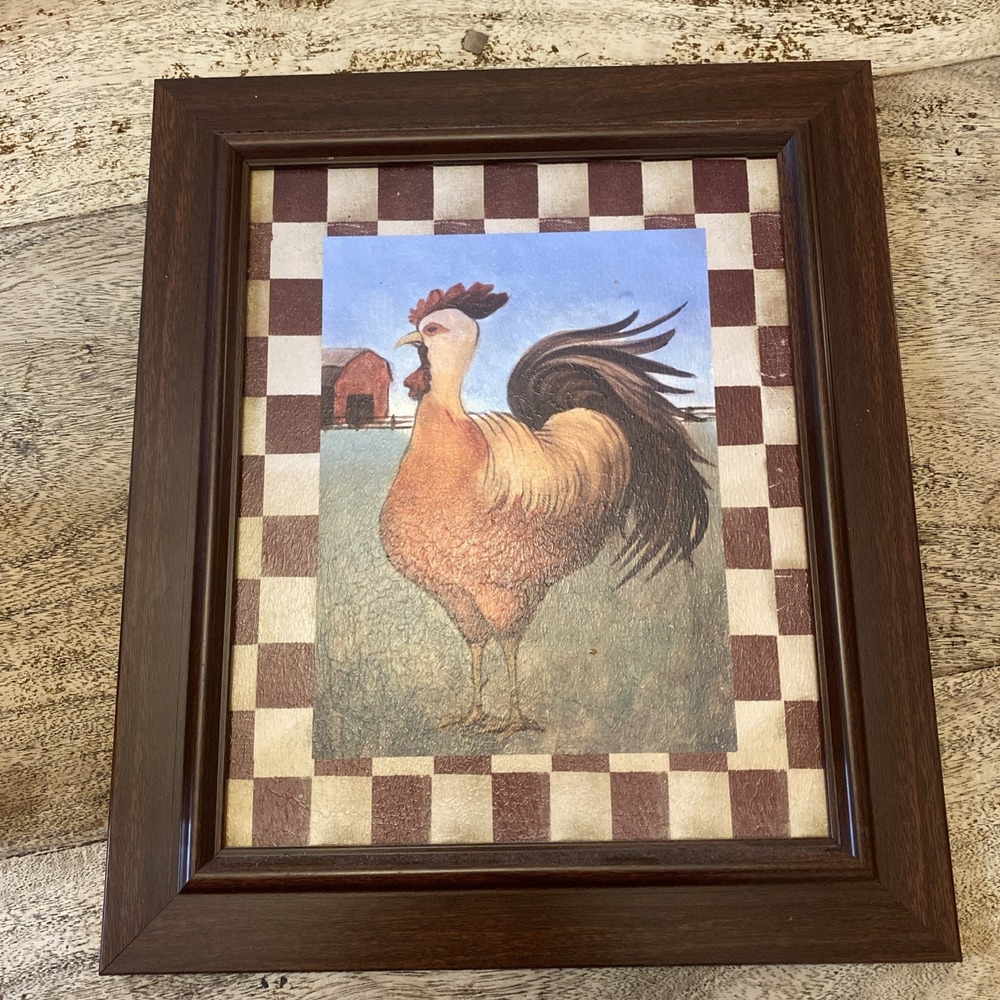 Rooster Hen barn Picture In 12x14 Frame Wall Hanging Decor Vintage Farmhouse